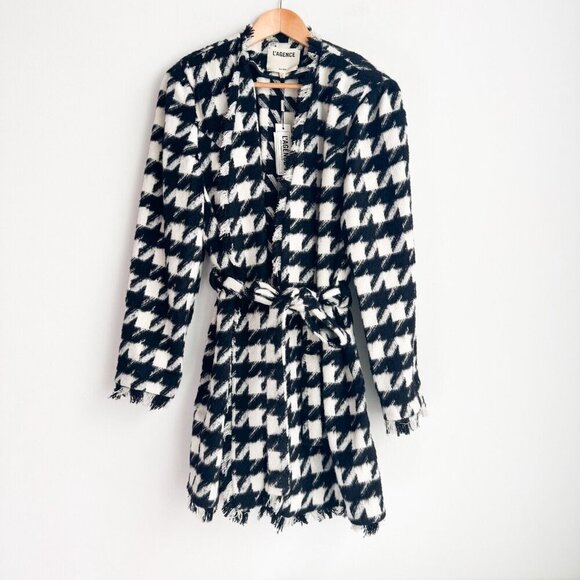 L'Agence Black White Check Print Zuri Half Duster 14 - Picture 3 of 9